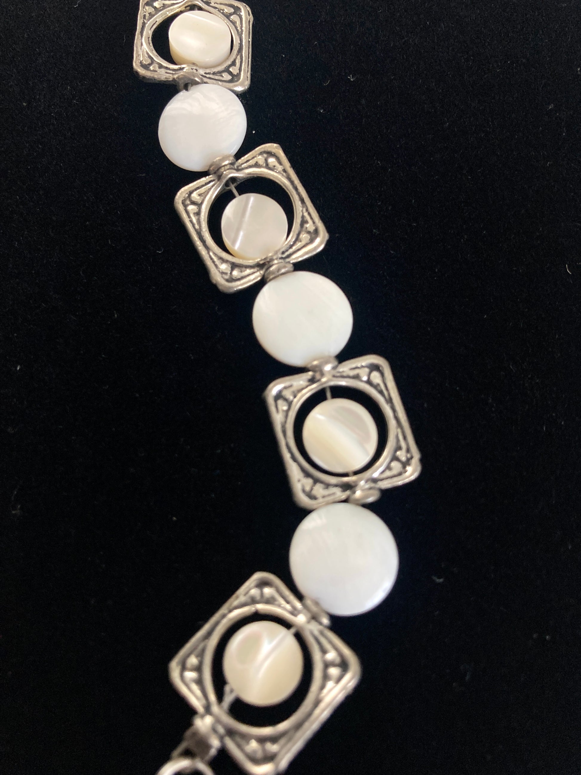 Mother of Pearl and Silver Metal Bracelet