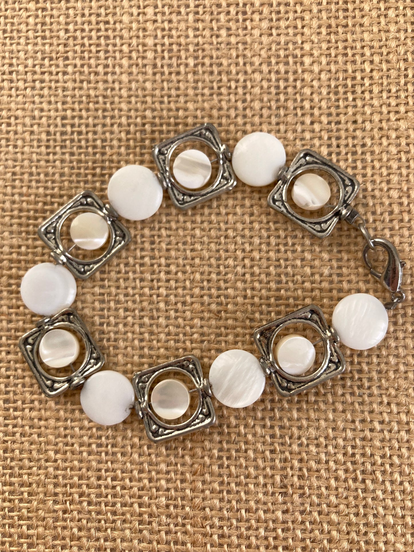 Mother of Pearl and Silver Metal Bracelet