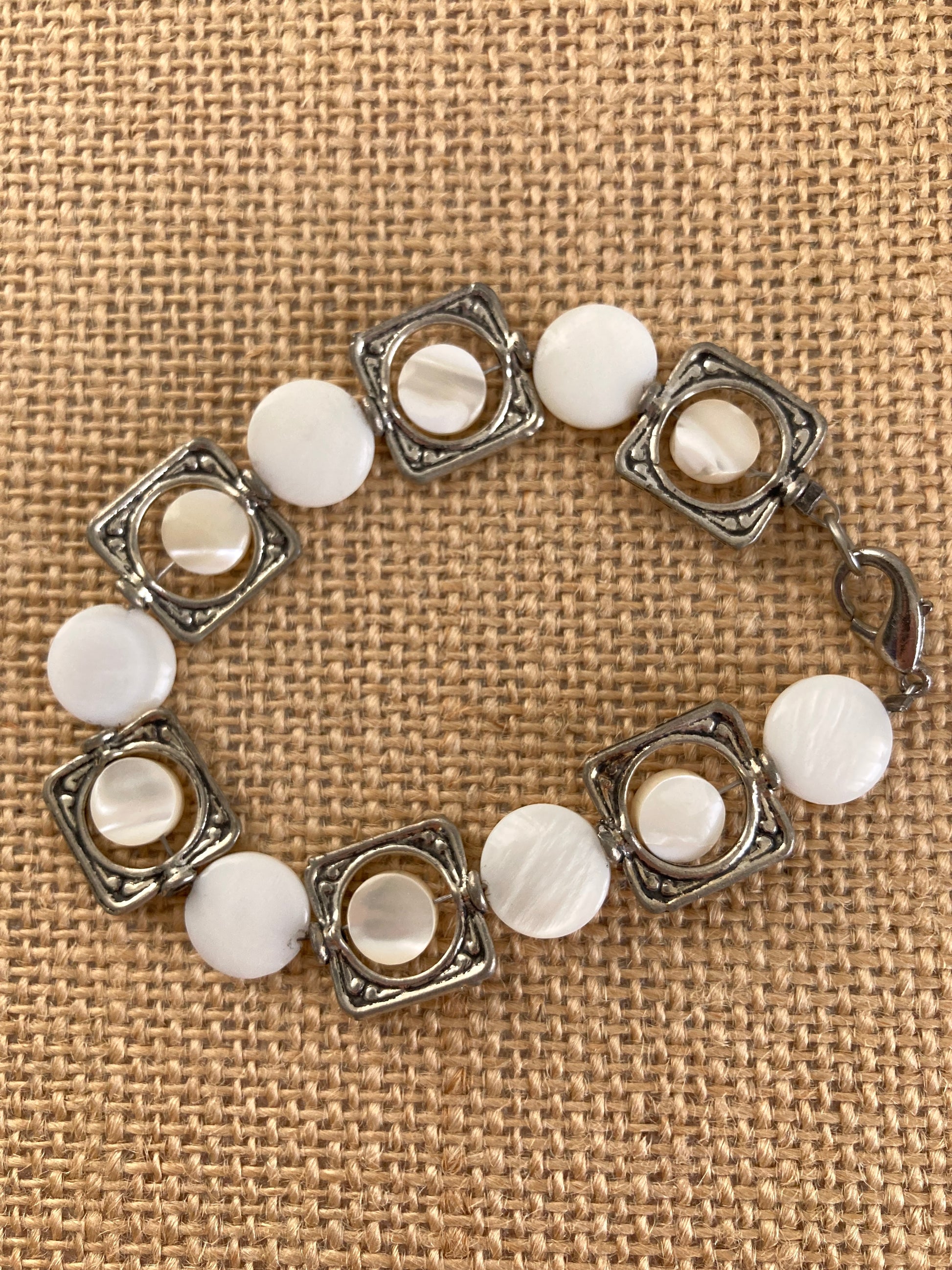 Mother of Pearl and Silver Metal Bracelet