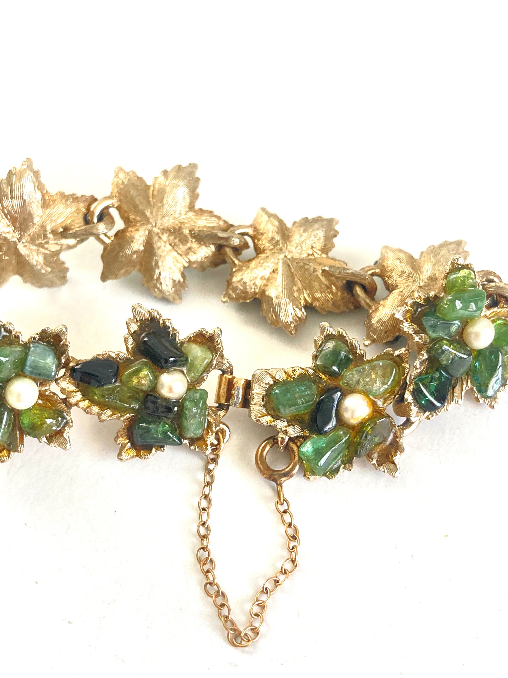 Swoboda Jadeite & Pearl Leaves Bracelet