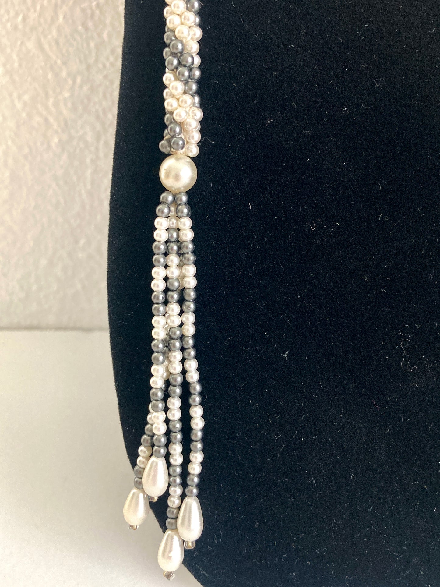 Gray and White Beaded Sautoir Necklace