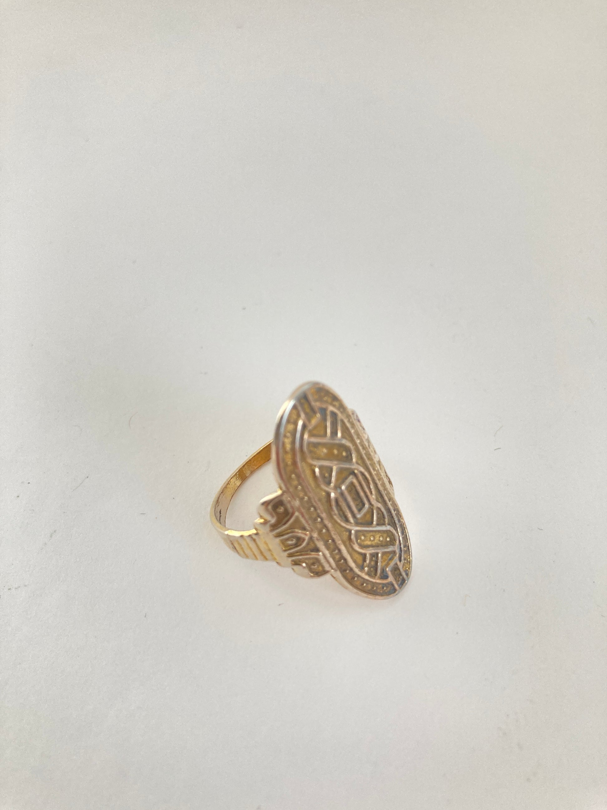 Gold Plated Elongated Shield Shaped Ring