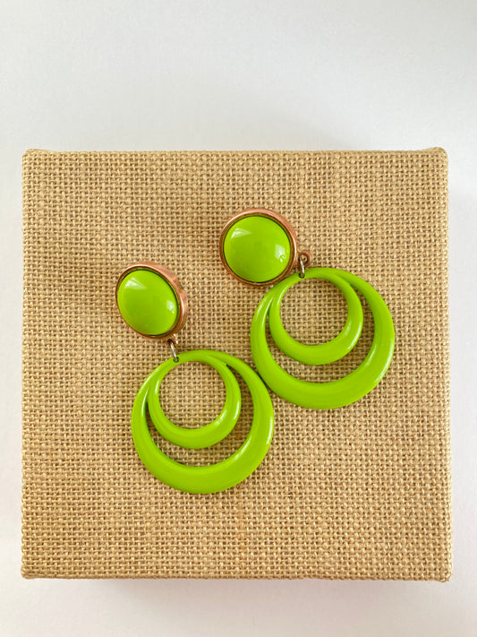 Twiggy Style Clip on Double Hoop Earrings in Green