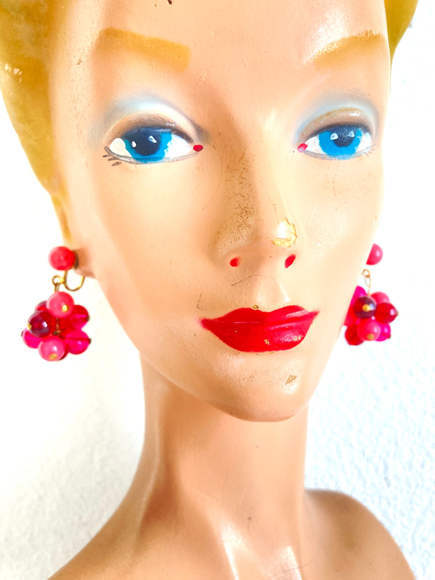 Pink Dangle Cluster Earrings Screw Back