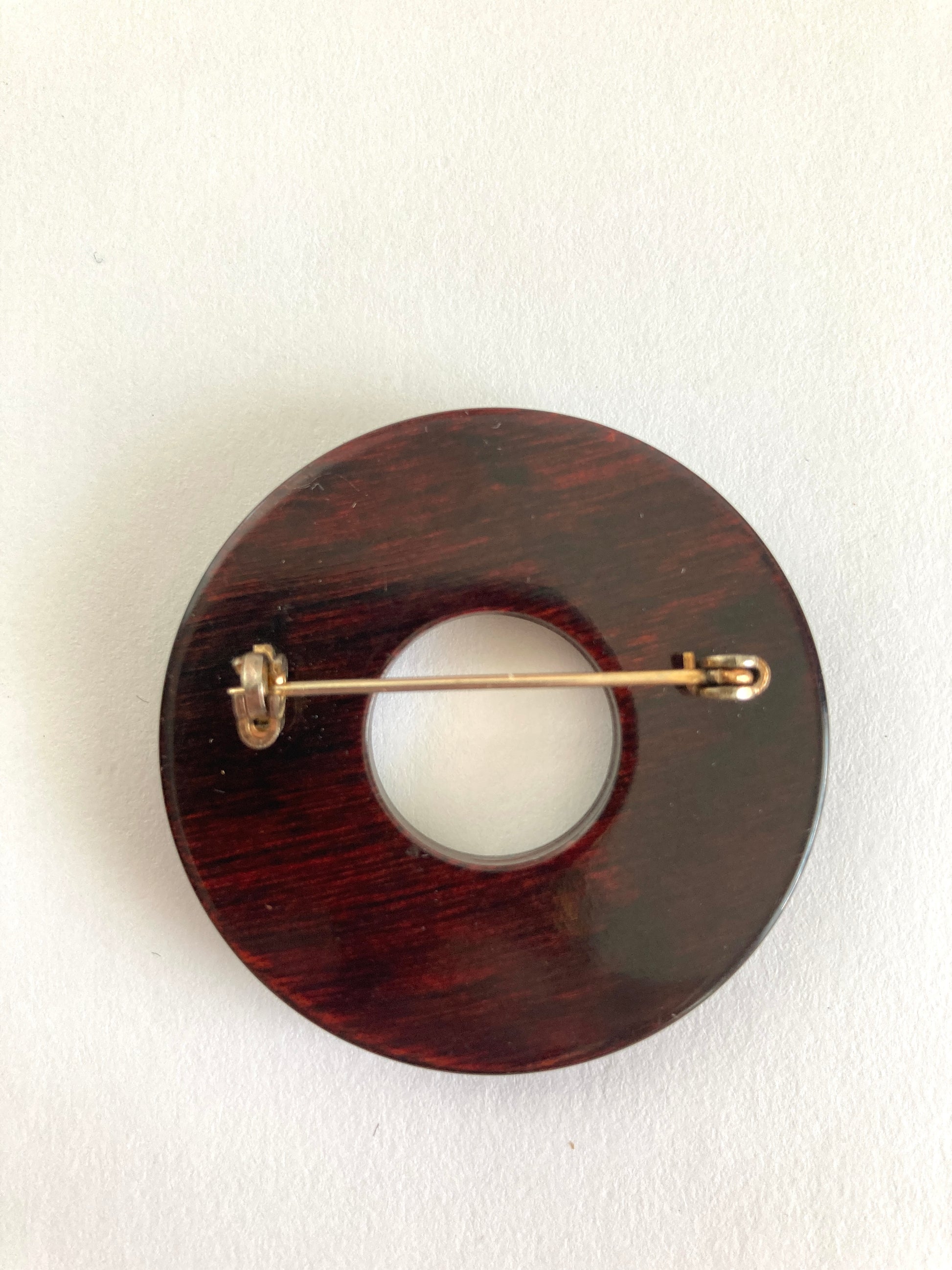 Inlaid Wood Circle Brooch