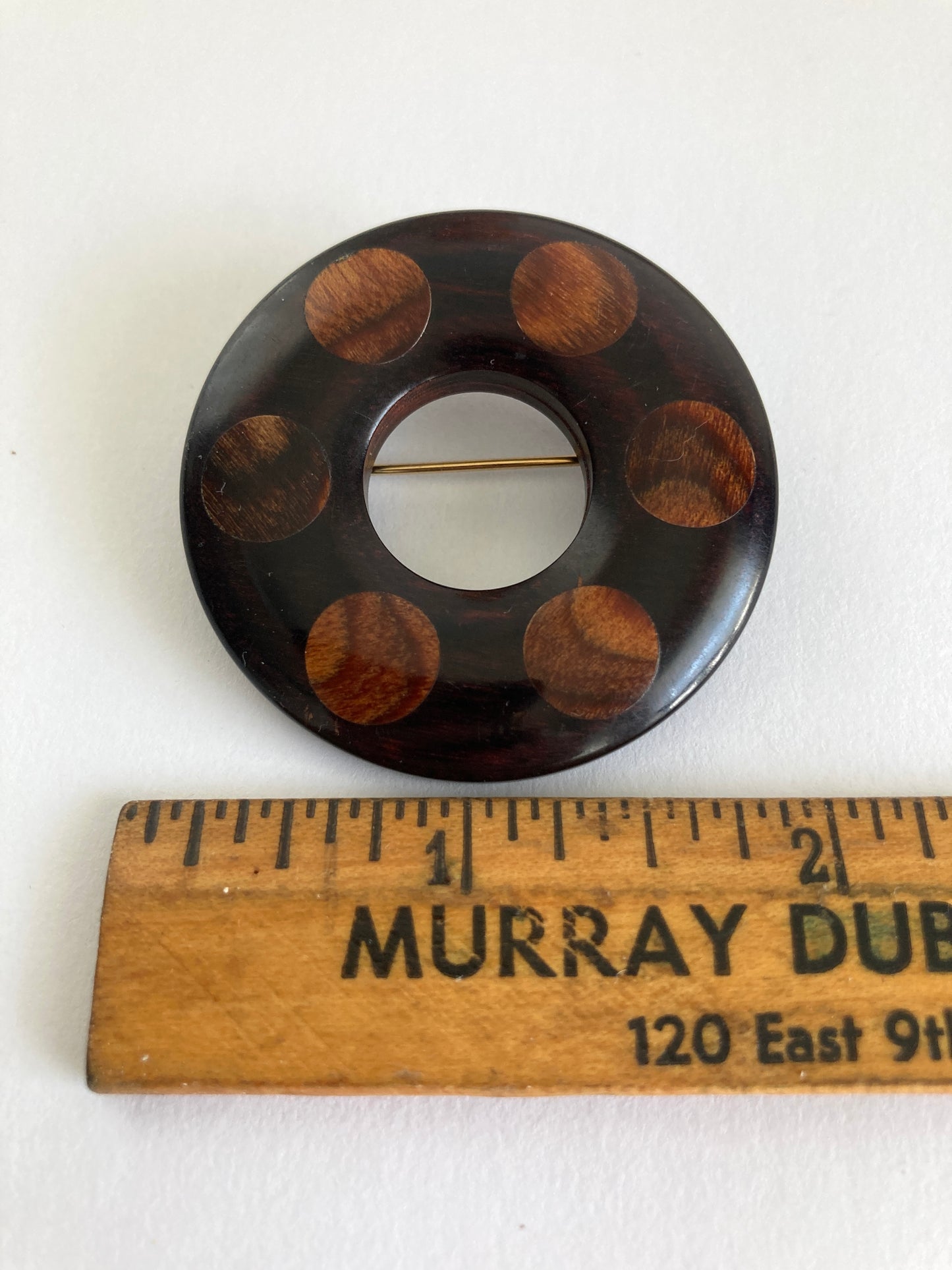 Inlaid Wood Circle Brooch