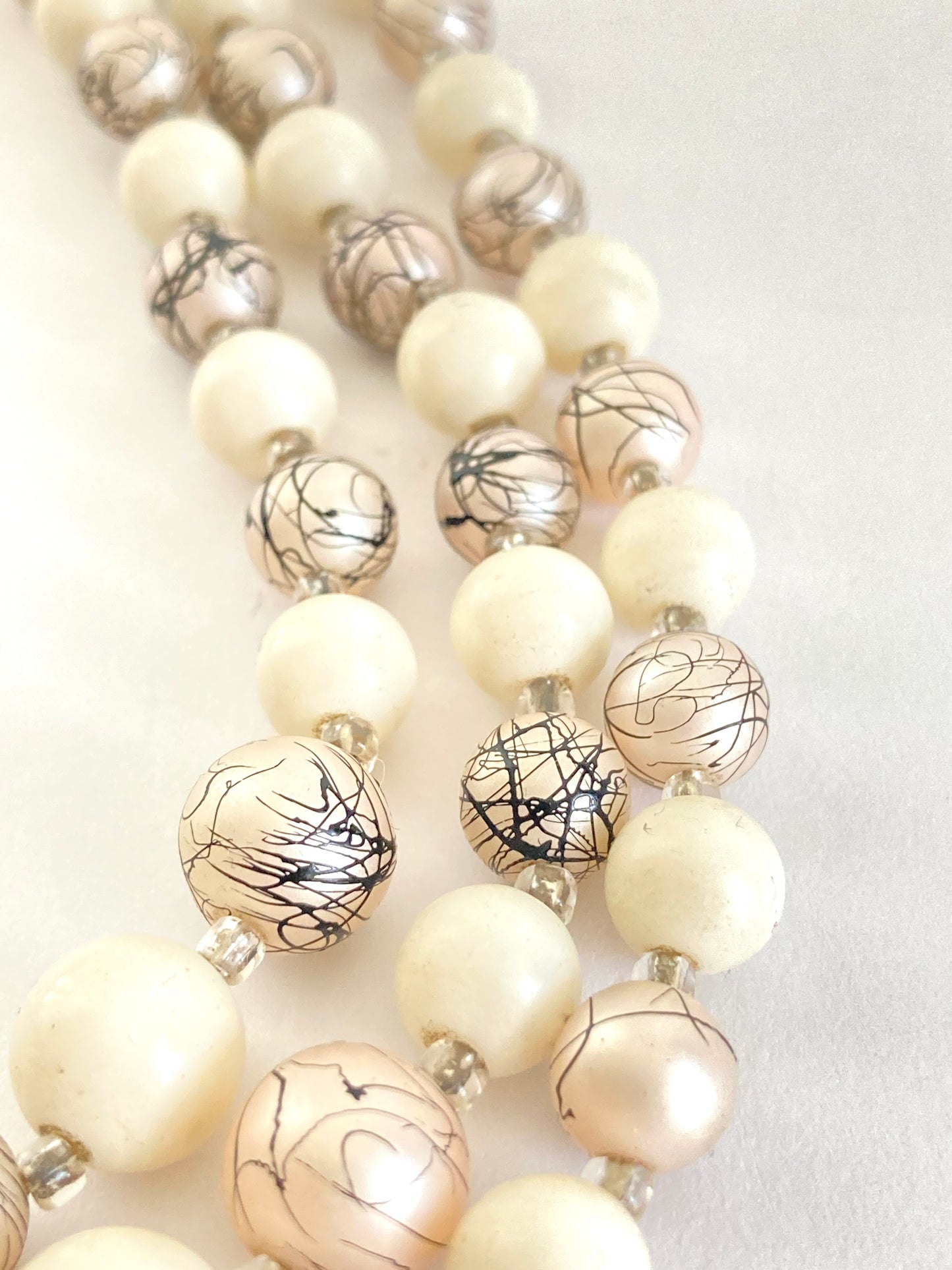 Three Strand Necklace in Taupe and White