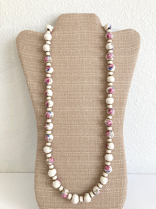 Ceramic Rose Bead Necklace