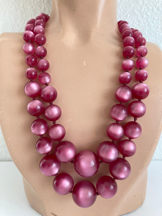 Raspberry Moonglow Double Strand Necklace