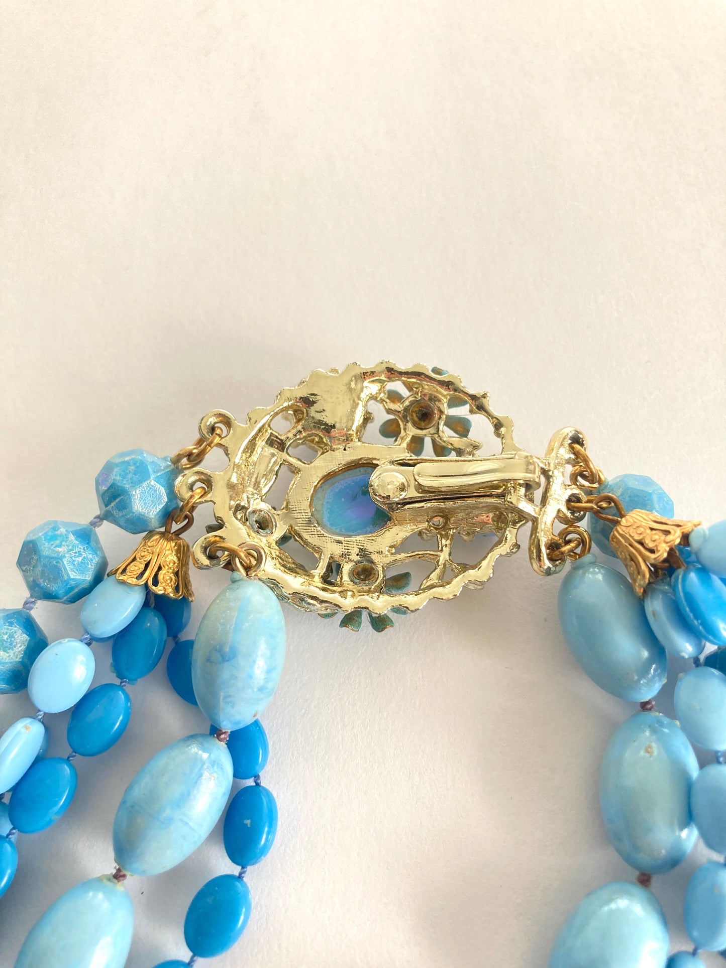 Blue Multi Strand Necklace w/ Decorative Clasp