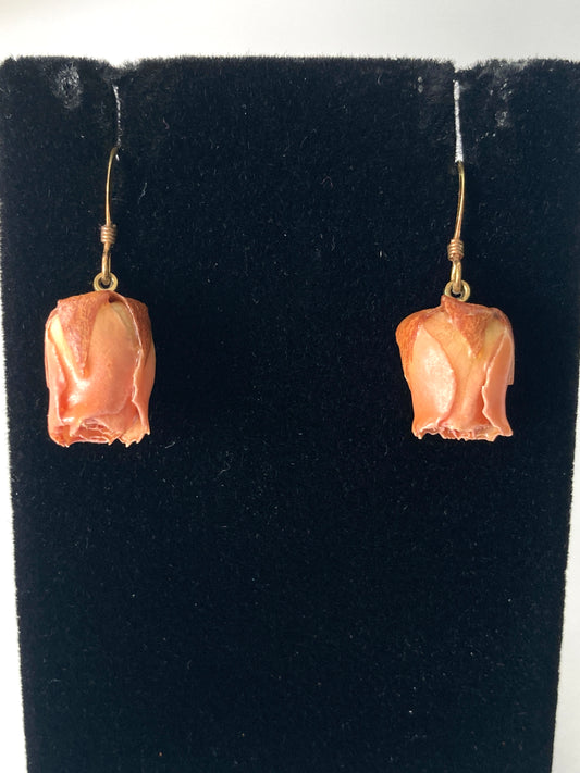 Real Rosebud Earrings on Earwires