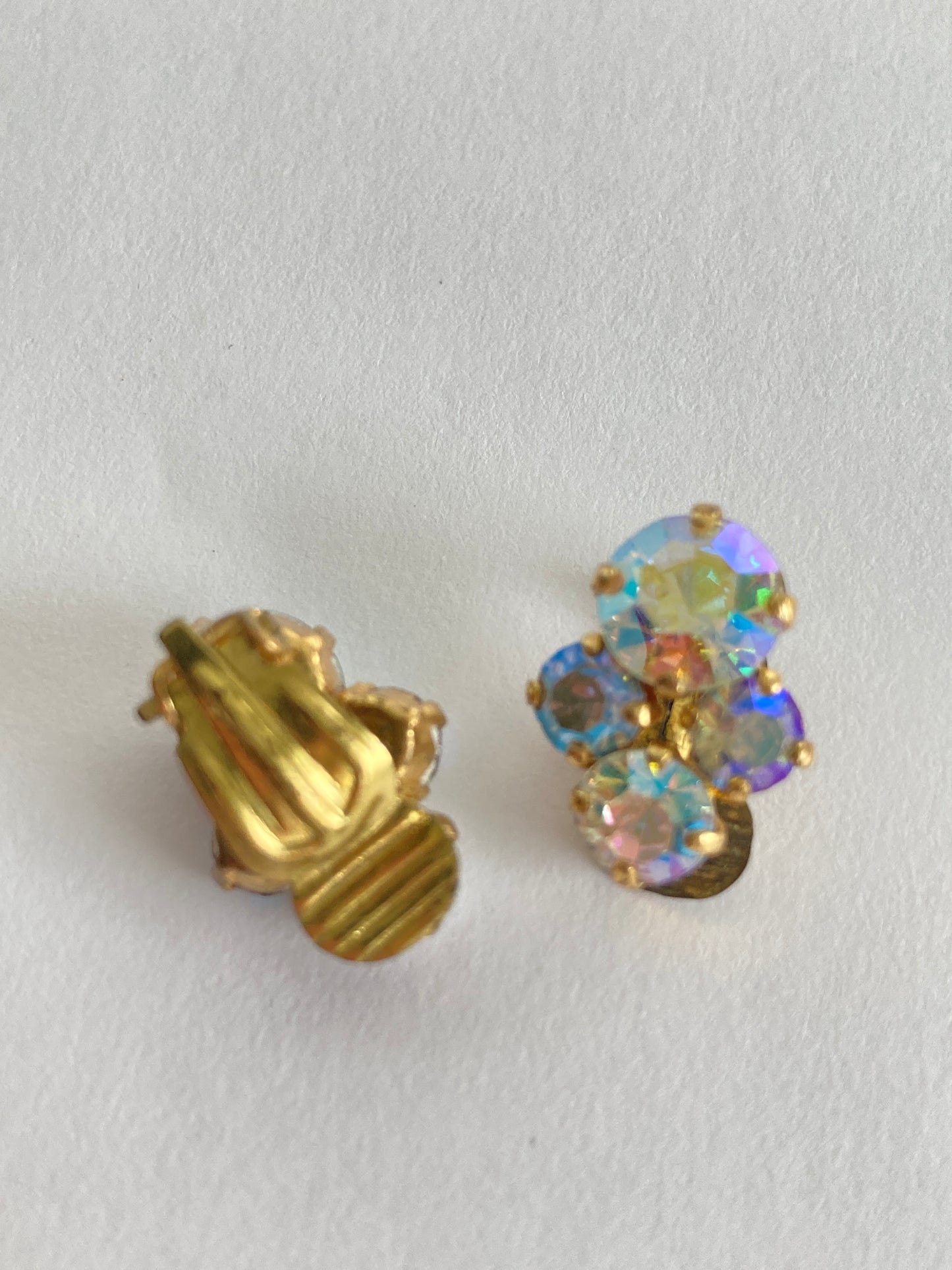 Iridescent AB Rhinestone Clip-on Earrings