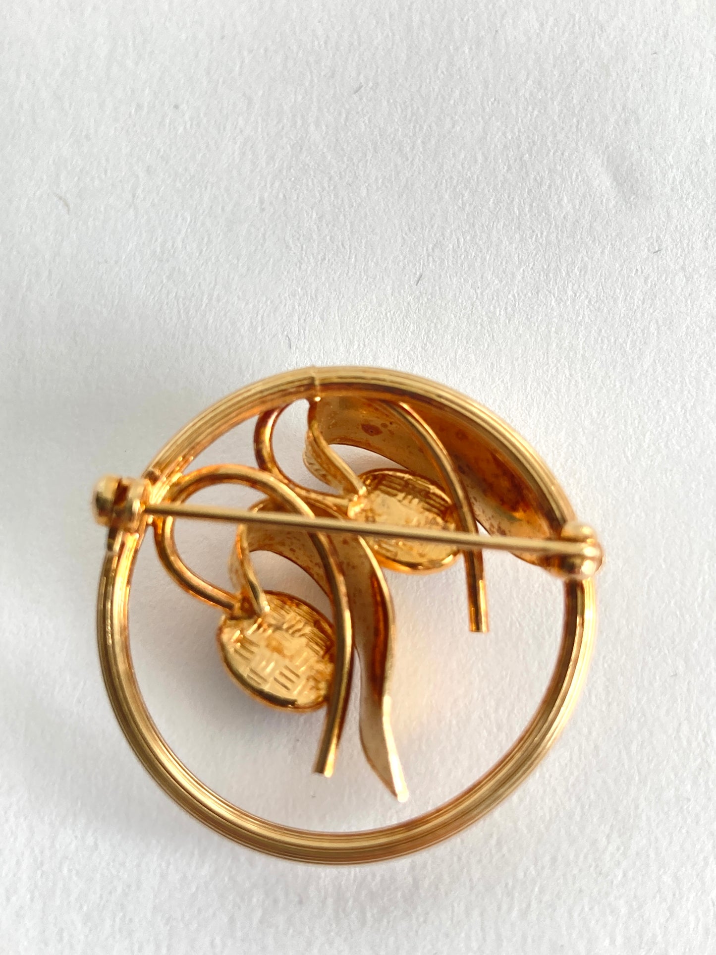 Egyptian Revival Circle Brooch w/ Scarabs 14k GF