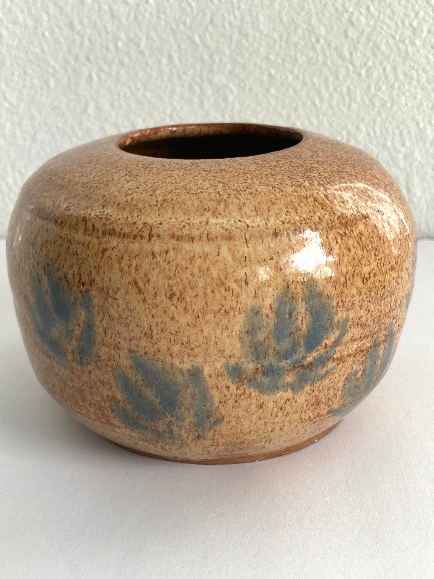 Mid Century Art Pottery Vase W/ Lotus Flowers
