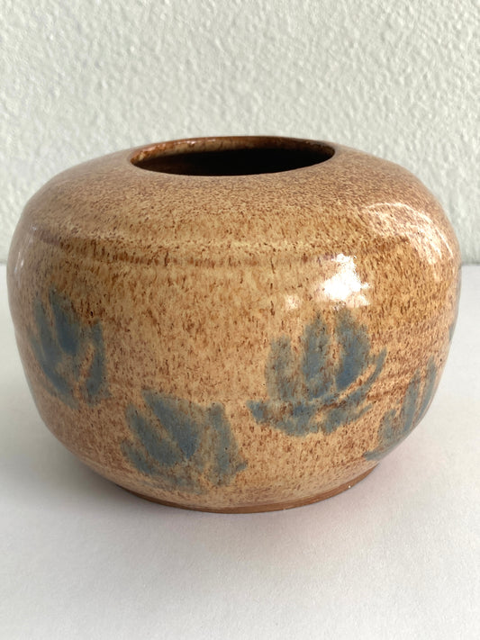 Mid Century Art Pottery Vase W/ Lotus Flowers