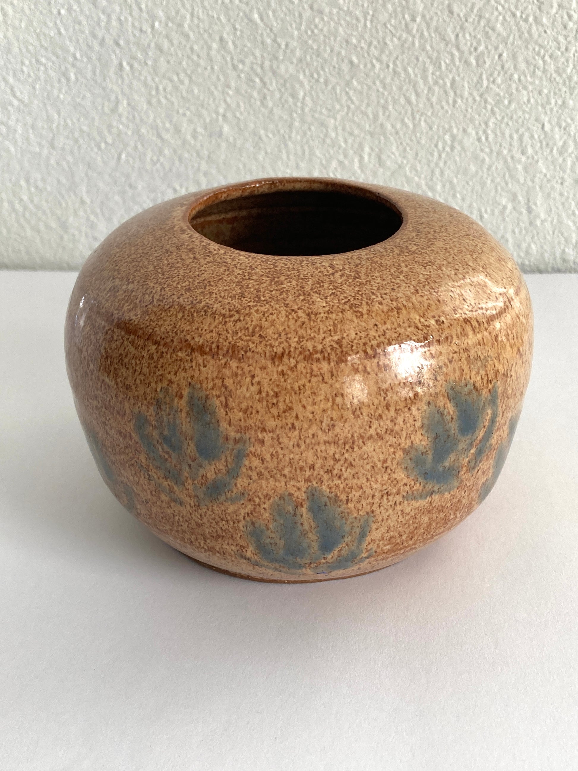 Mid Century Art Pottery Vase W/ Lotus Flowers