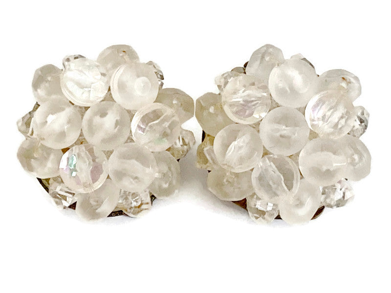 Vintage 1950s Cluster Earrings Frosted Crystal