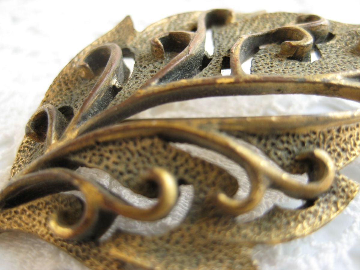 Vintage Brass Leaf Brooch