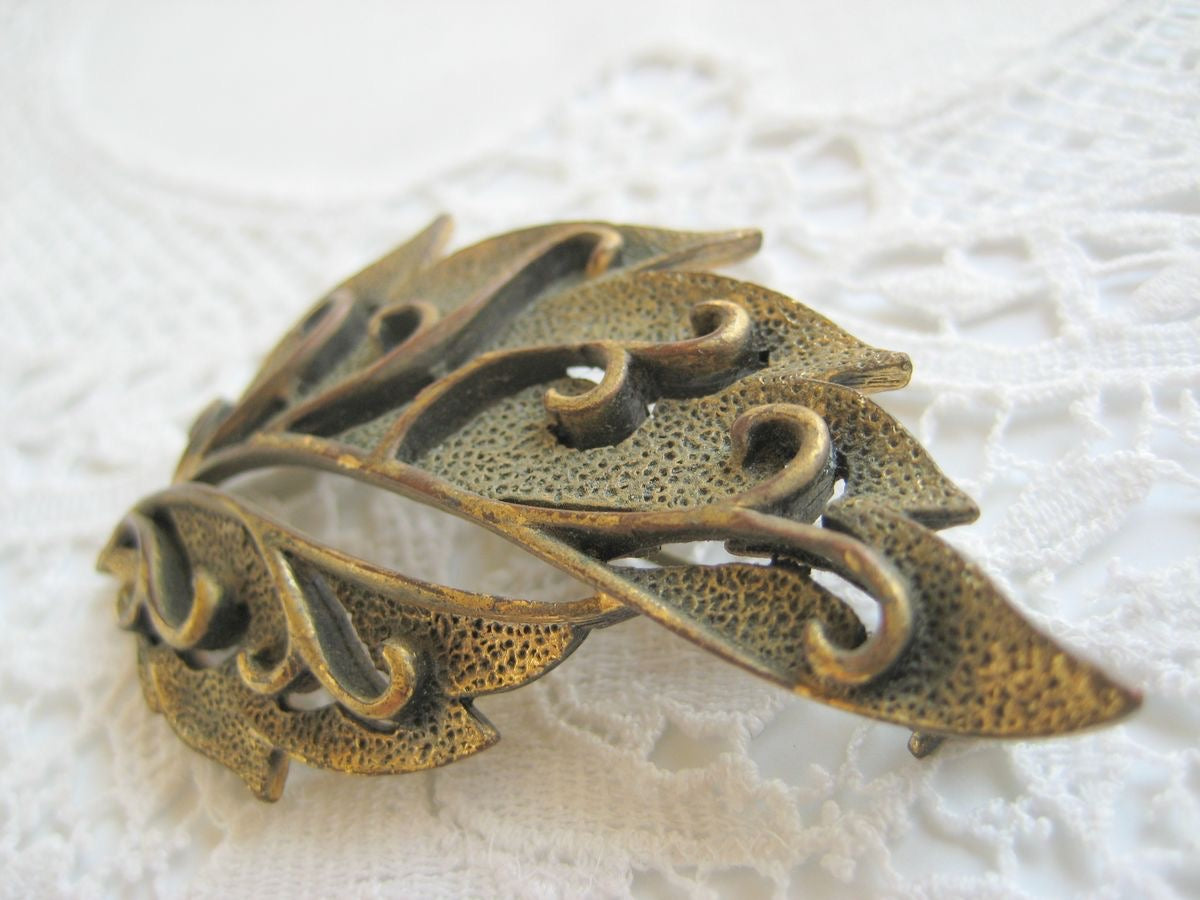 Vintage Brass Leaf Brooch
