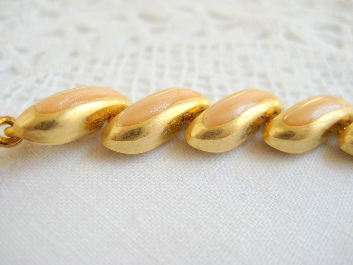 Gold Tone & Apricot Enamel Necklace