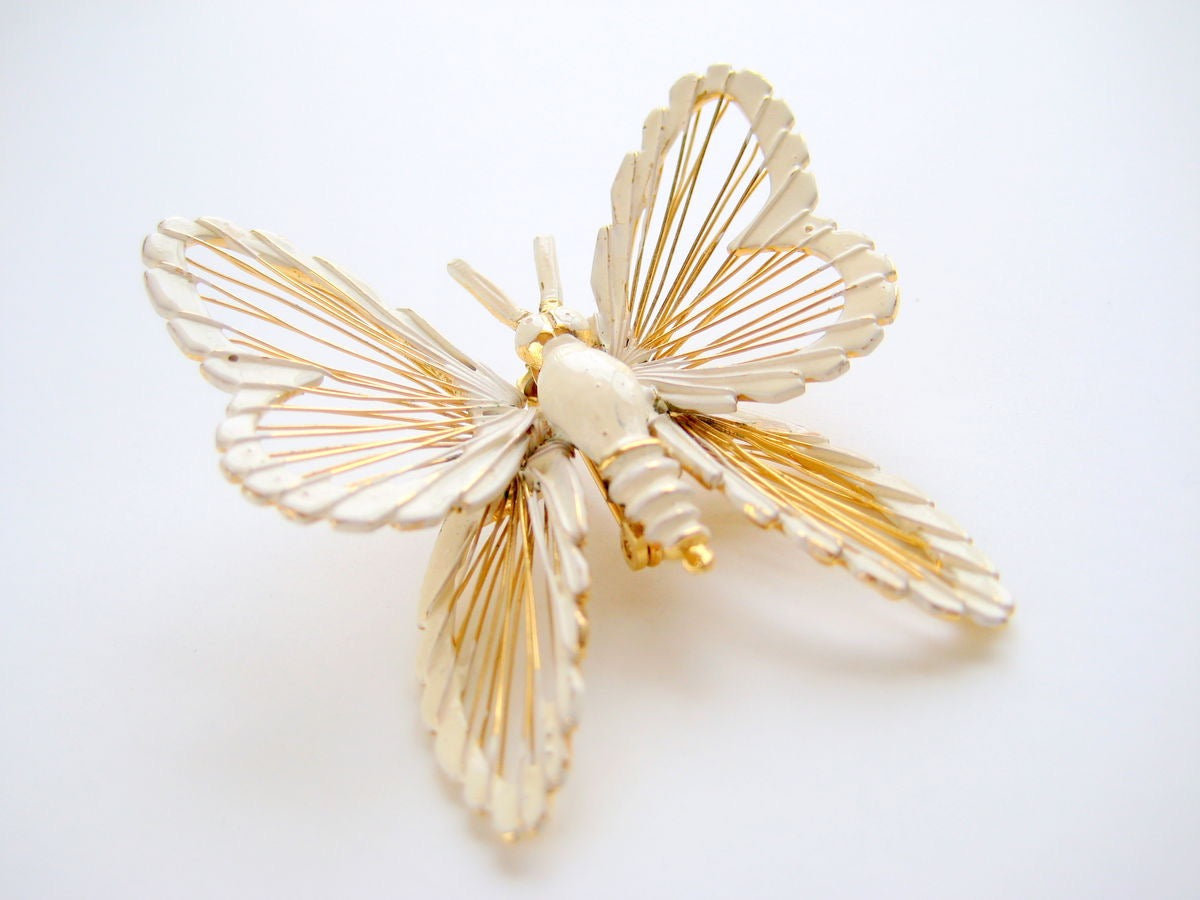 Monet Butterfly Brooch White & Gold