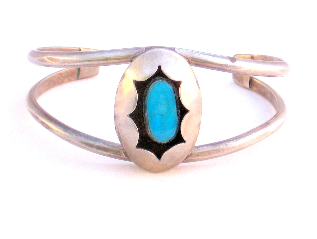 Native American Style Silver and Turquoise Bracelet