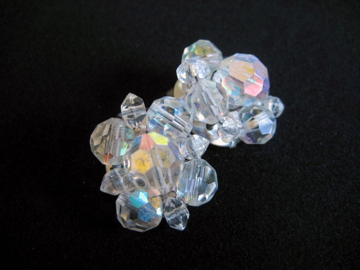 Vintage AB Crystal Cluster Earrings