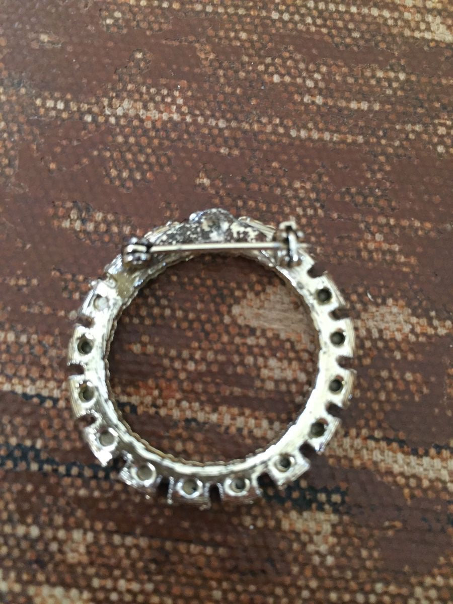 Sapphire Blue Rhinestone Circle Brooch