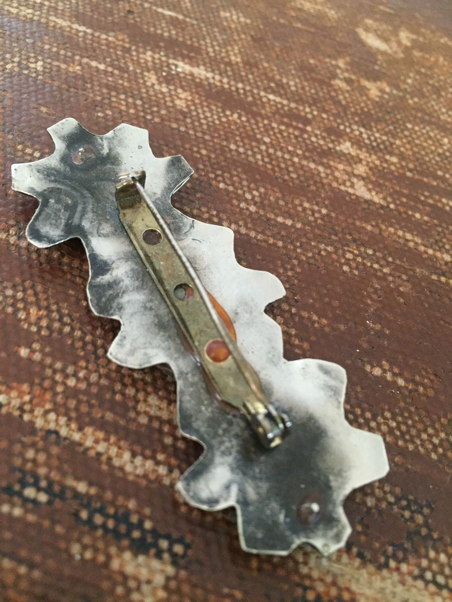 Vintage Tri-tone Metal Brooch Abstract Flowers
