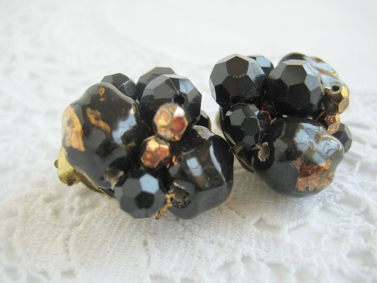 Black and Gold Cluster Earrings