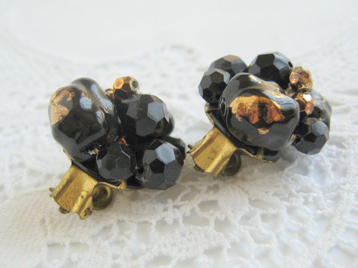 Black and Gold Cluster Earrings