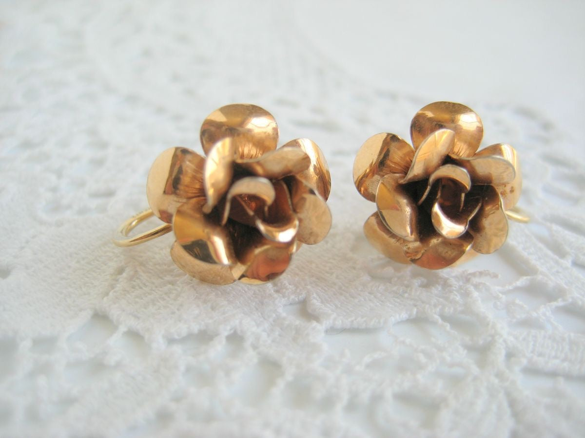 Gold Tone Rose Earrings Krementz