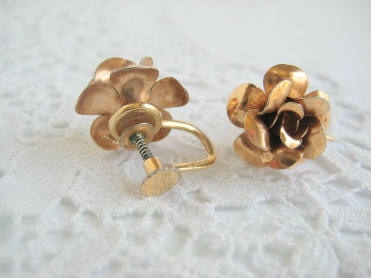 Gold Tone Rose Earrings Krementz