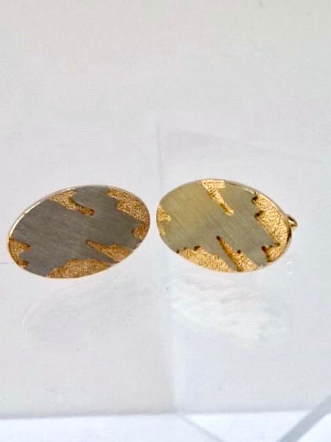 Vintage Mens Cufflinks Gold Tone Steel Grey
