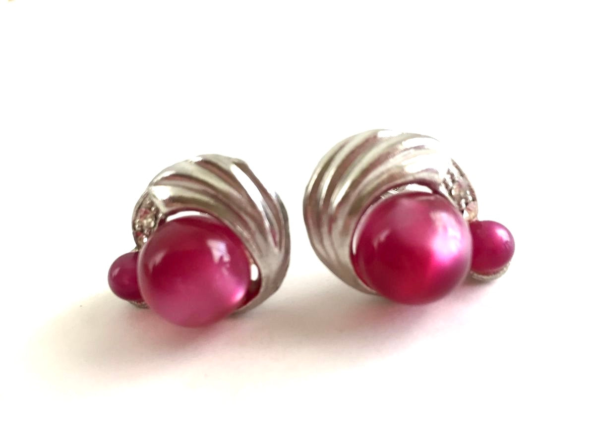 Vintage Raspberry Moonglow Earrings by Coro