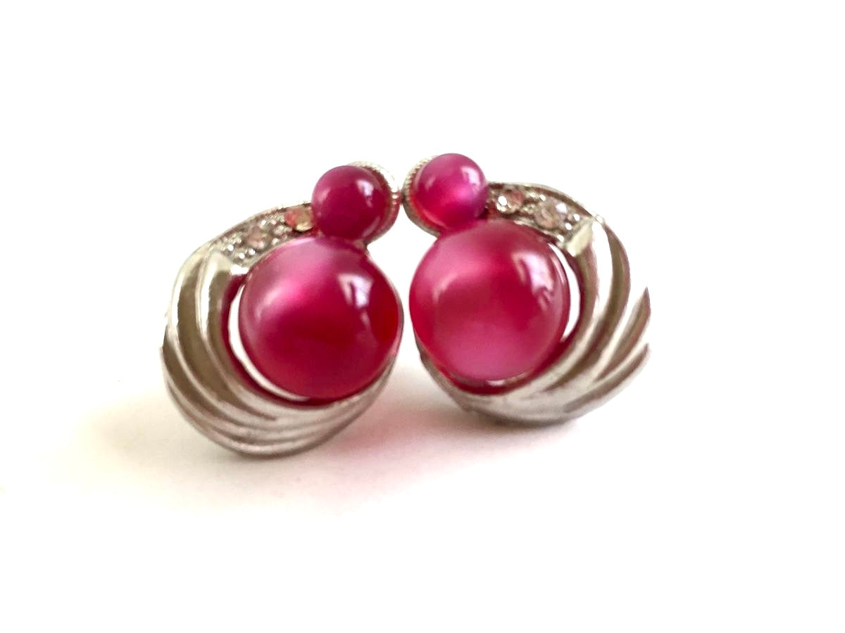 Vintage Raspberry Moonglow Earrings by Coro