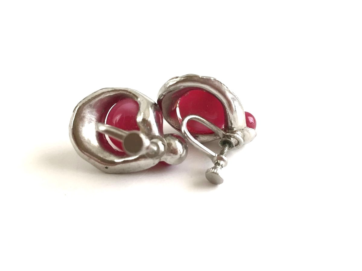 Vintage Raspberry Moonglow Earrings by Coro
