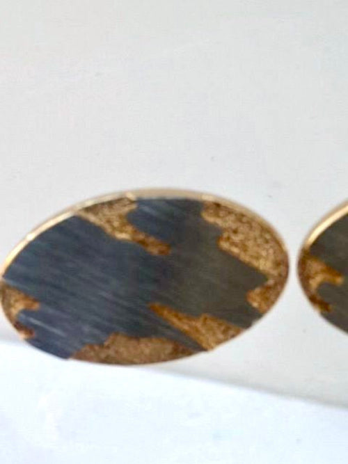 Vintage Mens Cufflinks Gold Tone Steel Grey