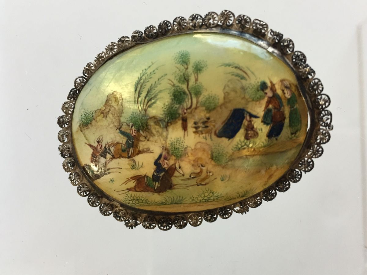 Persian Story Brooch Hand Painted MOP