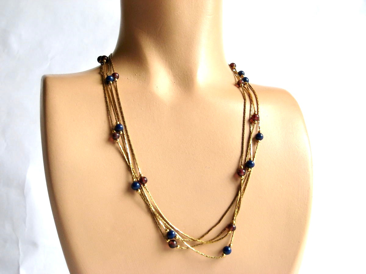 Monet Lapis and Amethyst Beaded Necklace