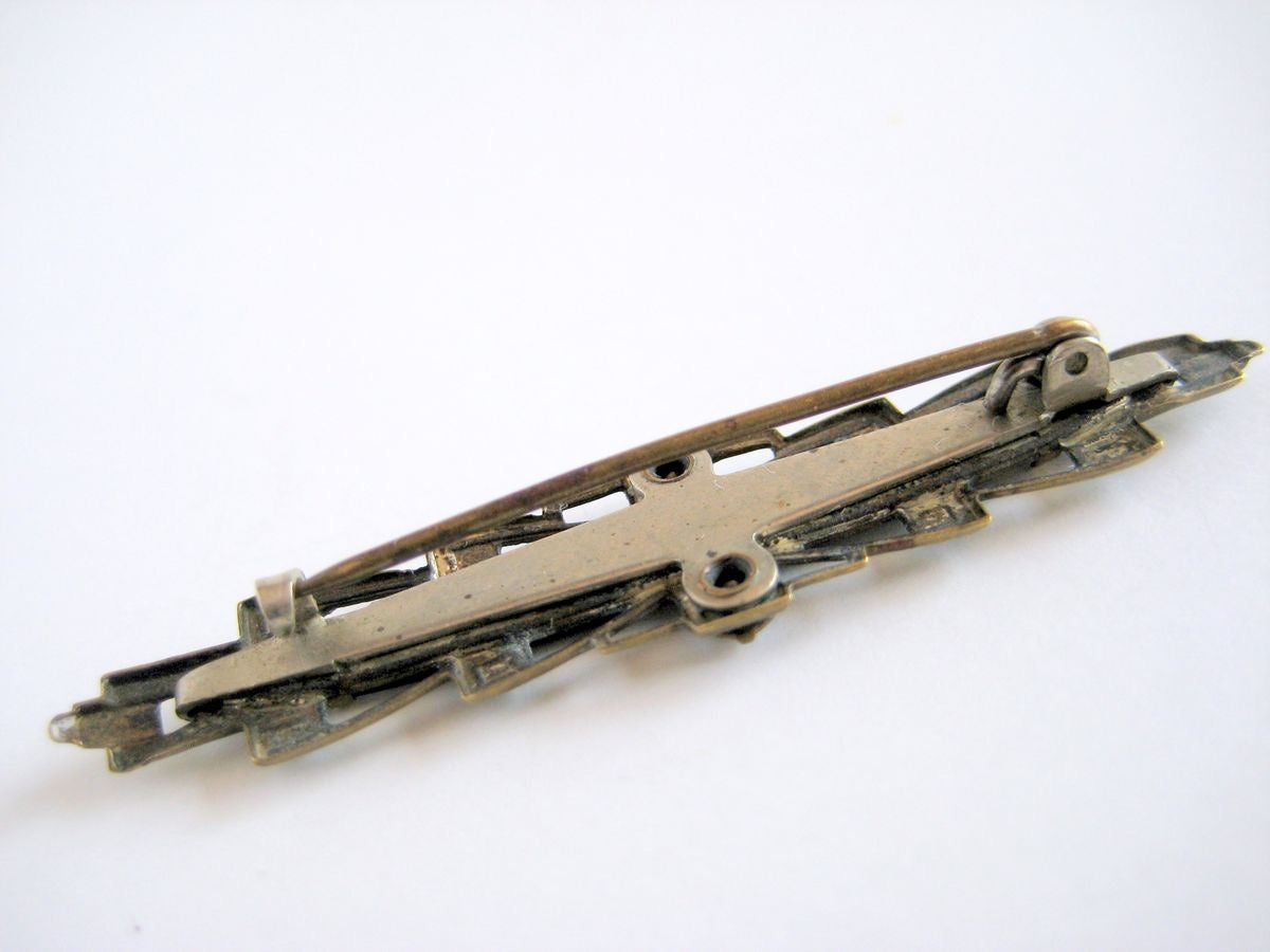 Antique Bar Pin in Brass & Blue Abalone
