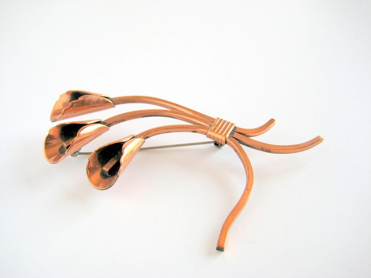 Copper Brooch Calla Lily Blossoms by Renoir