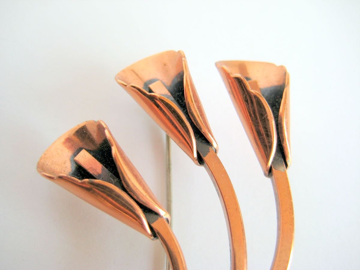 Copper Brooch Calla Lily Blossoms by Renoir