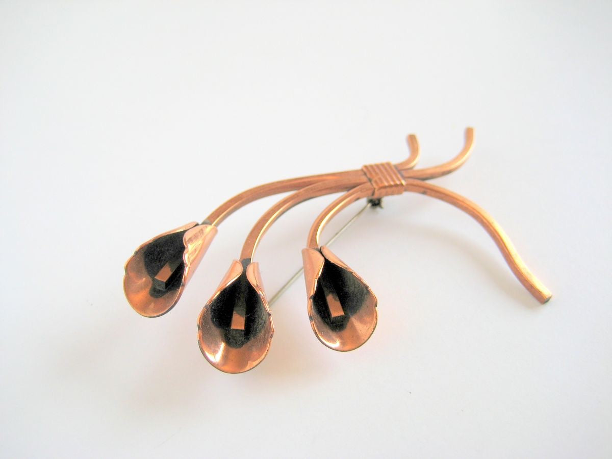 Copper Brooch Calla Lily Blossoms by Renoir