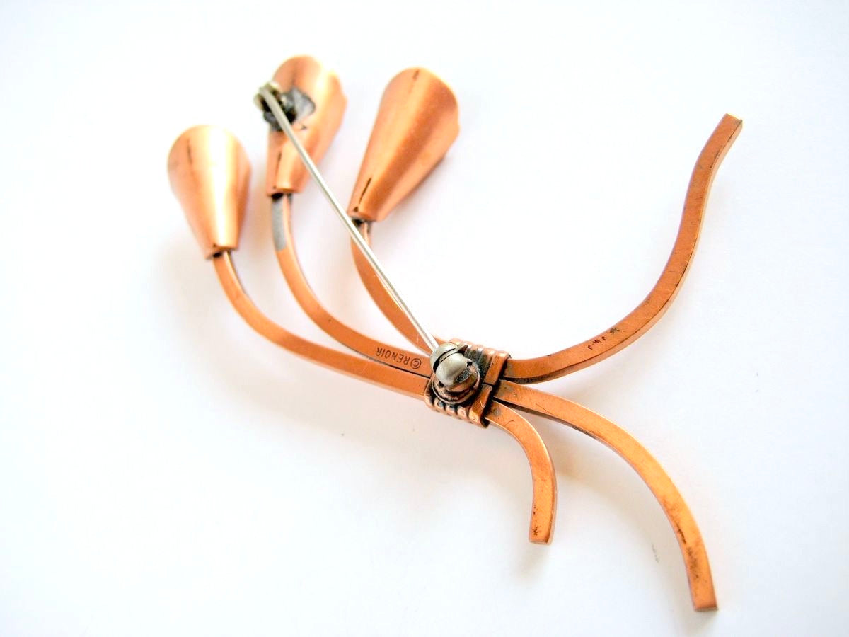 Copper Brooch Calla Lily Blossoms by Renoir