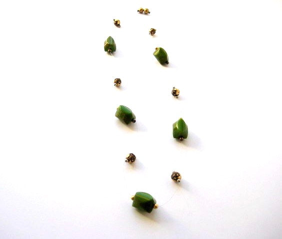 Bakelite Floating Illusion Necklace in Green and Gold