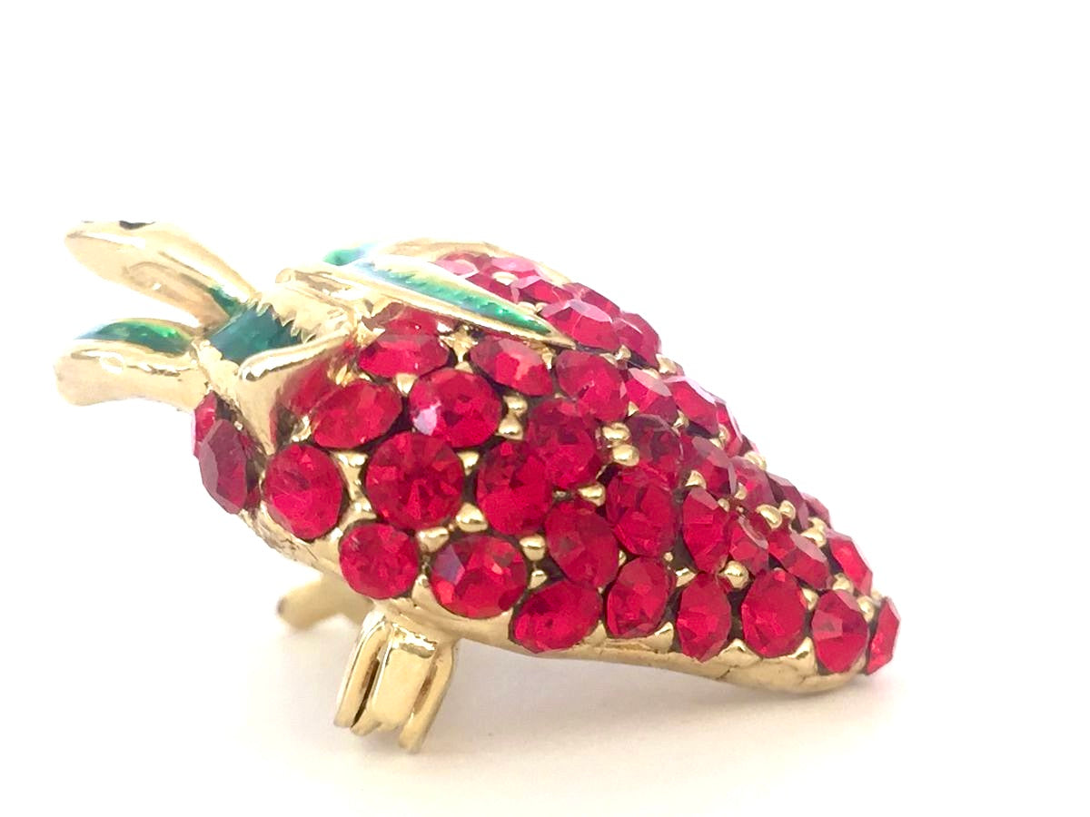 Vintage Rhinestone Strawberry Brooch