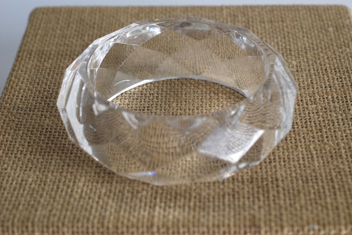 Clear Faceted Bangle Bracelet, Chunky Lucite
