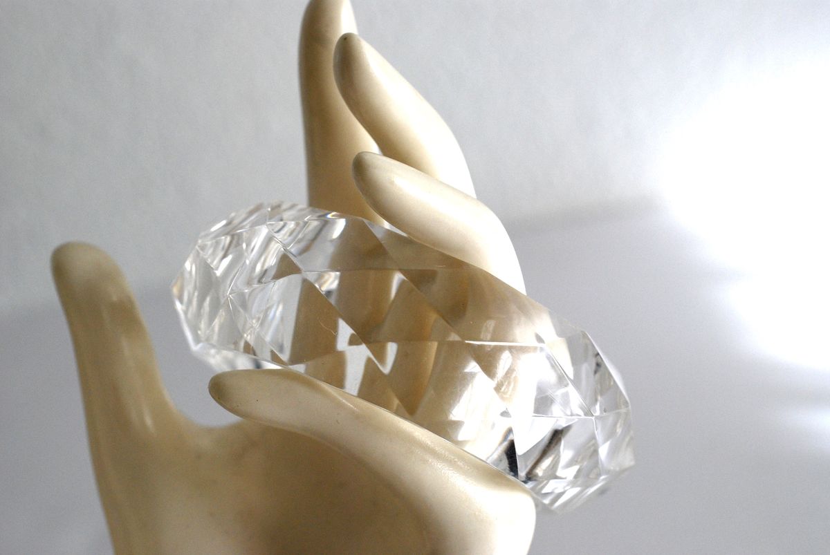 Clear Faceted Bangle Bracelet, Chunky Lucite