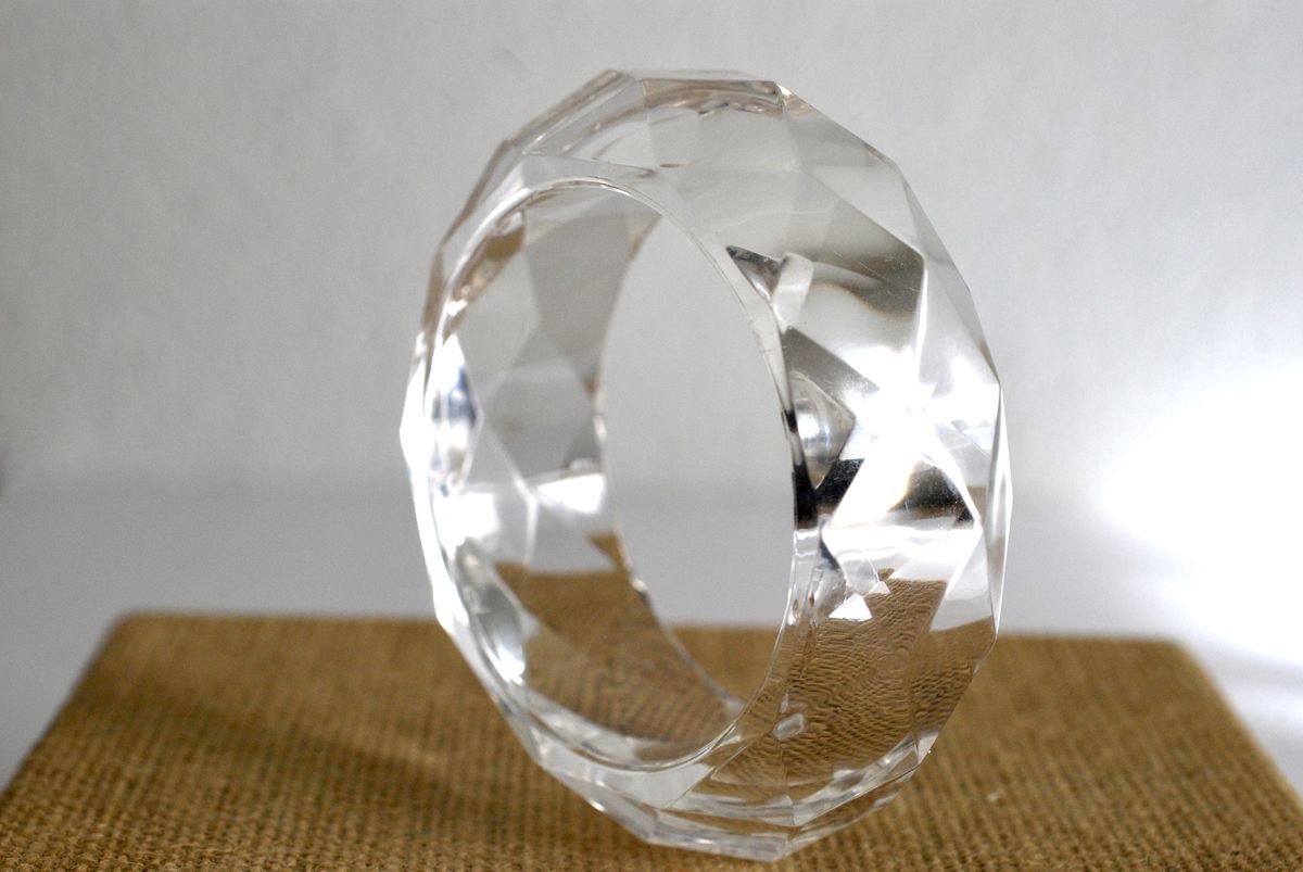 Clear Faceted Bangle Bracelet, Chunky Lucite
